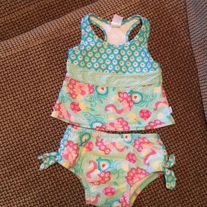 Iplay toddler swimsuit 2 piece; peacocks; 18-24 mo